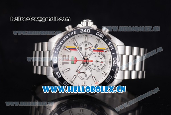 Tag Heuer Formula 1. James Hunt Miyota Quartz Stainless Steel Case/Bracelet with White Dial and Stick/Arabic Numeral Markers - Click Image to Close